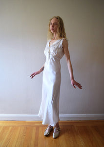 1940s ivory satin bias cut gown . vintage nightgown . size xs to xs/small