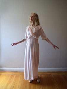 1930s 1940s blush pink silk satin gown . size large to xxl