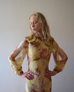 1930s floral print silk chiffon gown . size xs to xs/small
