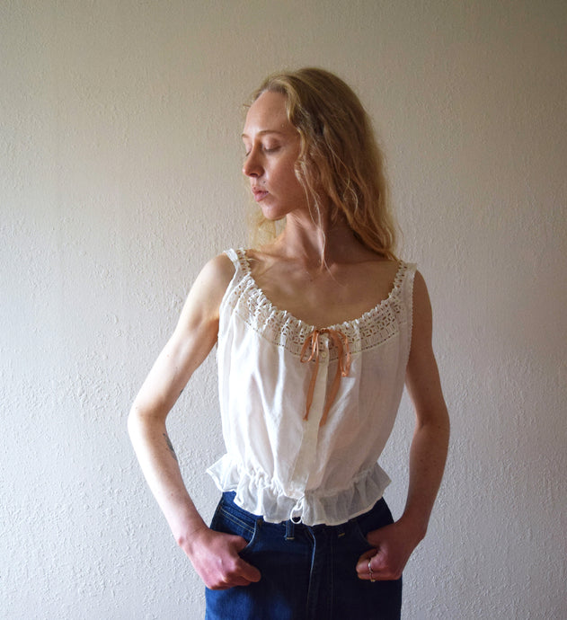 Antique corset cover . vintage Edwardian era cotton top . size small to xl