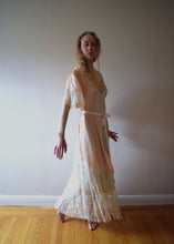 Load image into Gallery viewer, Vintage 1930s silk satin and tambour lace robe . size xs to medium