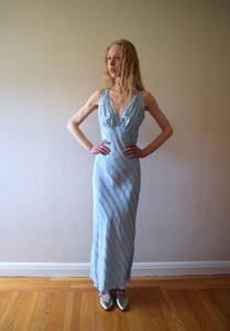 1930s 1940s polka dot nightgown . vintage blue slip dress . size s to m