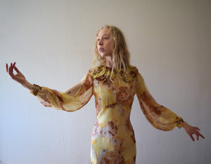 1930s floral print silk chiffon gown . size xs to xs/small