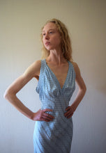 Load image into Gallery viewer, 1930s 1940s polka dot nightgown . vintage blue slip dress . size s to m