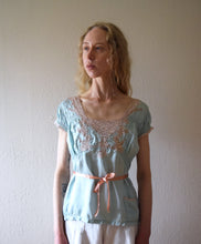 Load image into Gallery viewer, 1930s blue silk and rayon satin lingerie top . size small