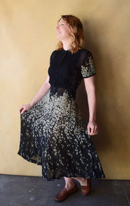 1930s silk chiffon dress . vintage 30s floral dress . size s to s/m