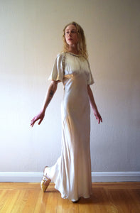 1930s bias cut wedding dress . vintage 30s gown . size small to medium