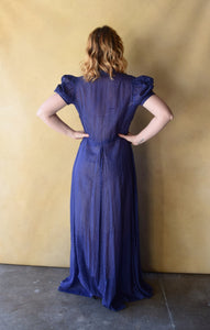 1930s cotton gown . vintage 30s dress . size m to l