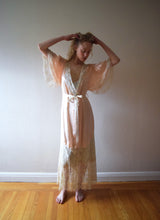 Load image into Gallery viewer, Vintage 1930s silk satin and tambour lace robe . size xs to medium