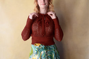 1930s knit top . vintage 30s crochet top . size xs to m