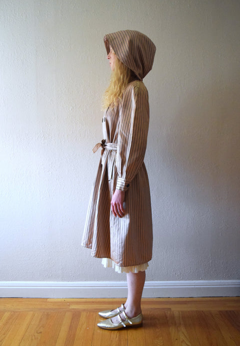 1940s hooded raincoat . vintage 40s satin trench coat . size small to large