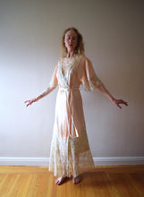 Load image into Gallery viewer, Vintage 1930s silk satin and tambour lace robe . size xs to medium