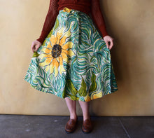 Load image into Gallery viewer, 1950s sunflower skirt . vintage 50s painted skirt . size xs to s