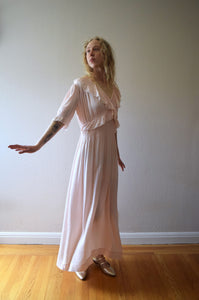 1930s 1940s blush pink silk satin gown . size large to xxl