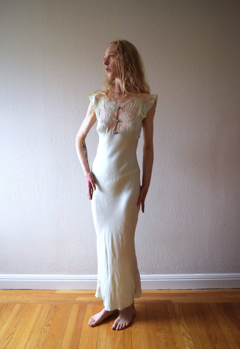 1930s mint green silk bias cut gown . vintage slip dress . size xxs to xs