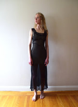 Load image into Gallery viewer, 1930s 1940s black chiffon nightgown . sheer silk gown . size xs to small