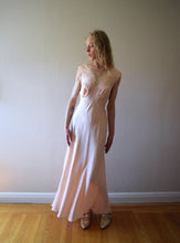 Load image into Gallery viewer, 1930s silk satin bias cut gown . vintage 30s pink slip dress . size small to s/m
