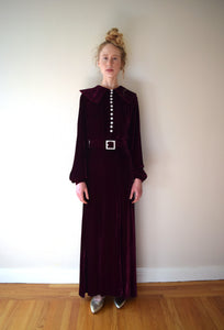 1930s silk velvet gown . vintage 30s velvet dress . size xs to small