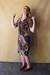 Early 1940s rayon jersey dress . vintage 40s dress . size s