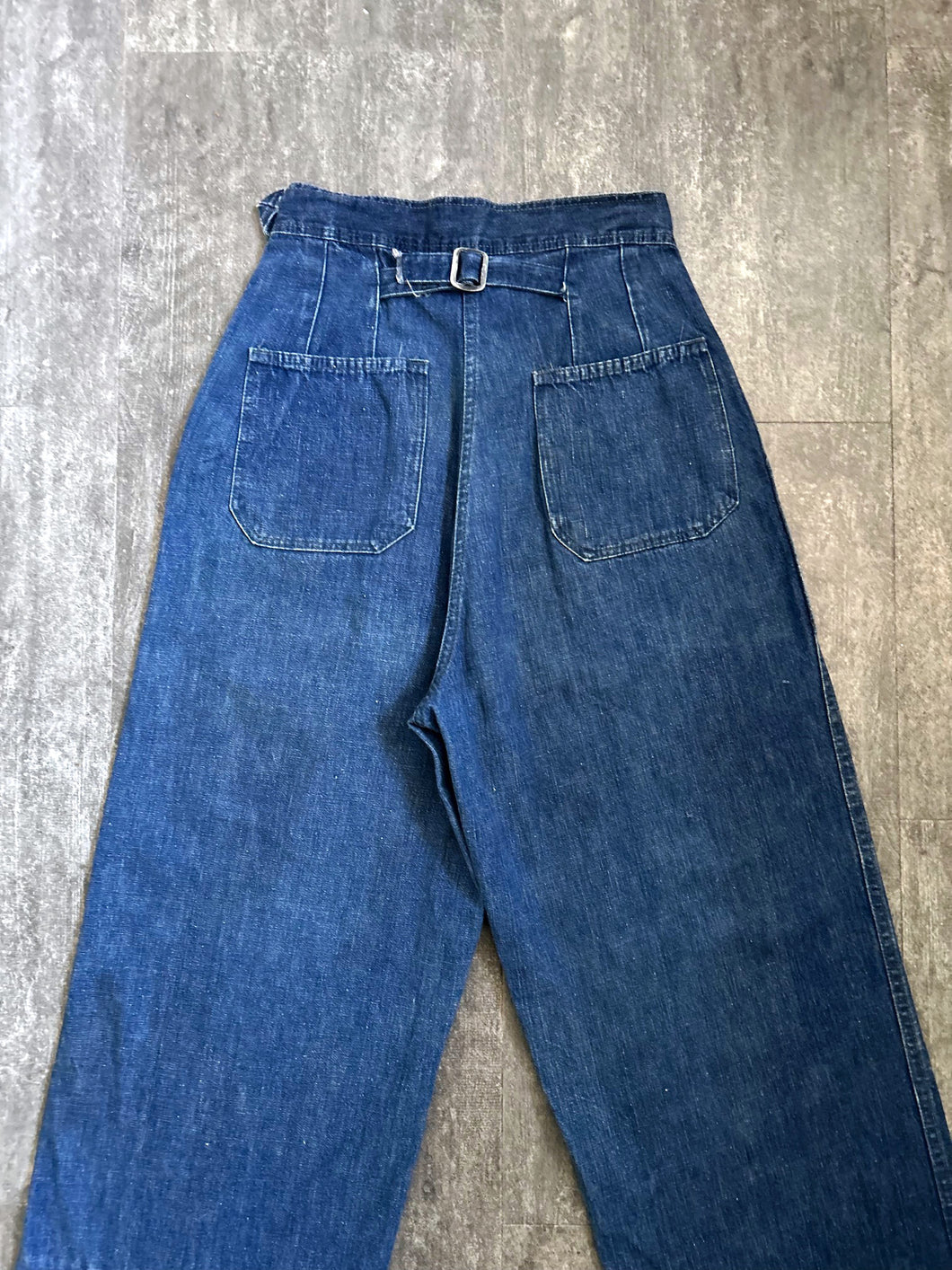 1940s WAVES jeans . WWII naval buckle back denim . 26 waist