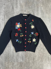 Load image into Gallery viewer, 1940s 1950s vintage cardigan . floral embroidery sweater . size small to m/l