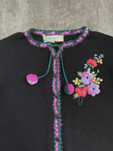 Load image into Gallery viewer, 1940s cardigan . vintage floral embroidered sweater . size medium to l/xl