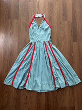 Load image into Gallery viewer, 1950s Carolyn Schnurer halter dress . vintage denim dress . size xs/small