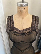 Load image into Gallery viewer, 1930s 1940s black chiffon nightgown . sheer silk gown . size xs to small