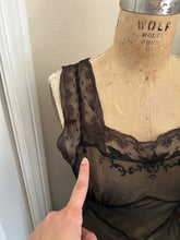 Load image into Gallery viewer, 1930s 1940s black chiffon nightgown . sheer silk gown . size xs to small