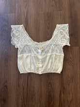 Load image into Gallery viewer, Antique corset cover . lace and silk top . size xs to xs/small