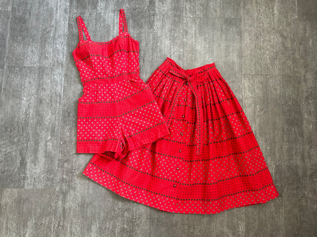1950s Greta Plattry playsuit set . vintage playsuit . size xxs to xs
