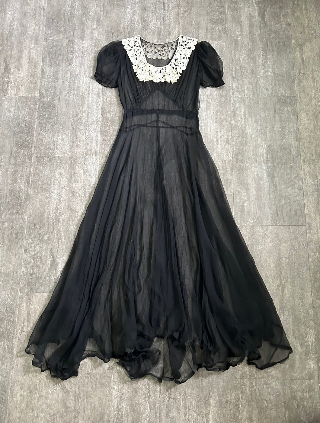 1930s sheer gown . vintage 30s black dress . size m to l