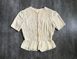 1930s 1940s silk velvet top . cream velvet blouse . size s to s/m