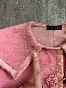 1900s antique flannel jacket . pink knit bodice top . size s
