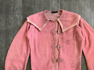 1900s antique flannel jacket . pink knit bodice top . size s