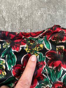 1940s floral satin gown . vintage dress . size xs