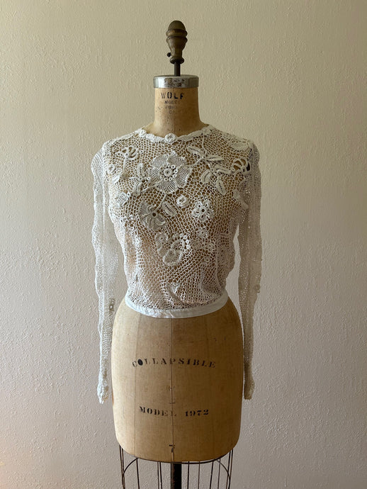 RESERVED . antique Irish crochet blouse