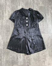 Load image into Gallery viewer, 1940s satin romper . black vintage playsuit . size xl to xxl