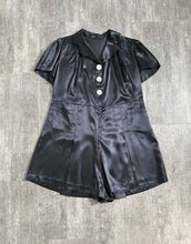 Load image into Gallery viewer, 1940s satin romper . black vintage playsuit . size xl to xxl