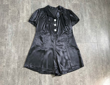 Load image into Gallery viewer, 1940s satin romper . black vintage playsuit . size xl to xxl