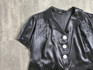 1940s satin romper . black vintage playsuit . size xl to xxl