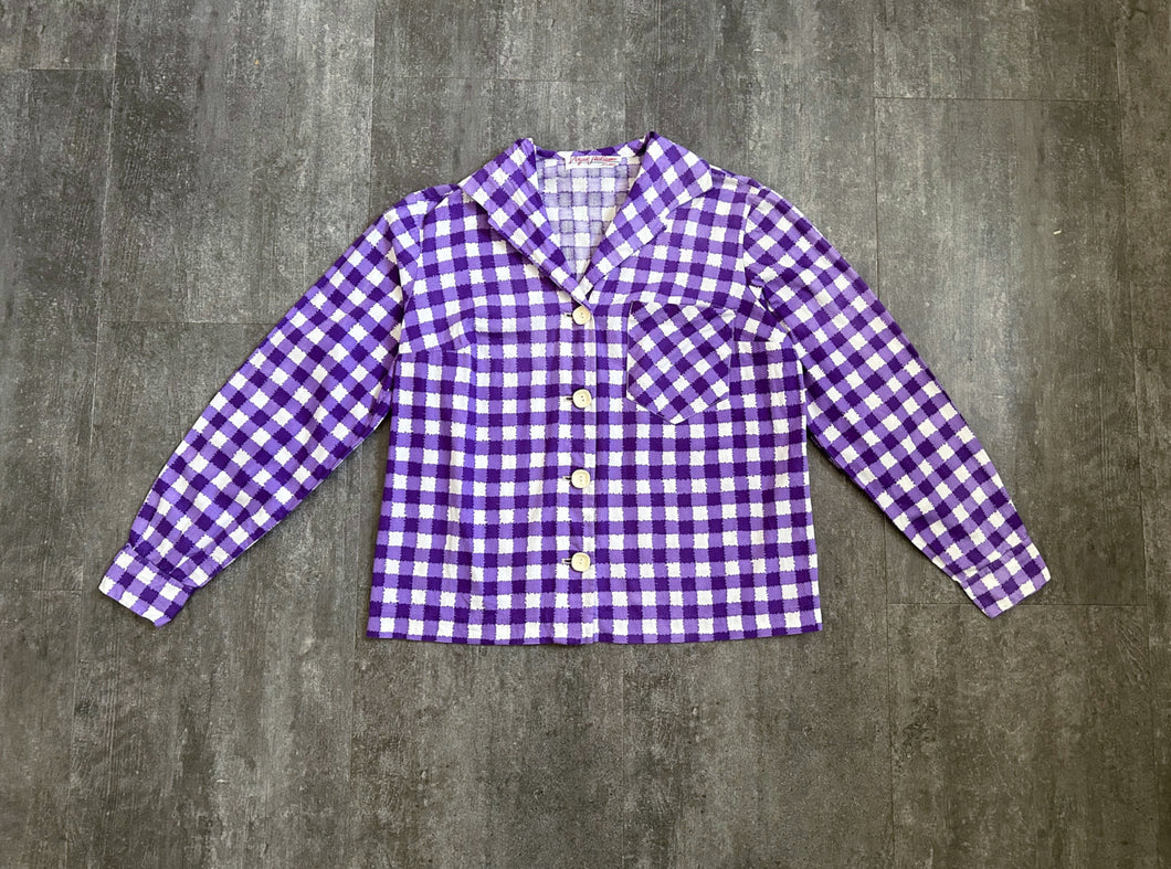 1940s 1950s gingham shirt . vintage cotton top . size m