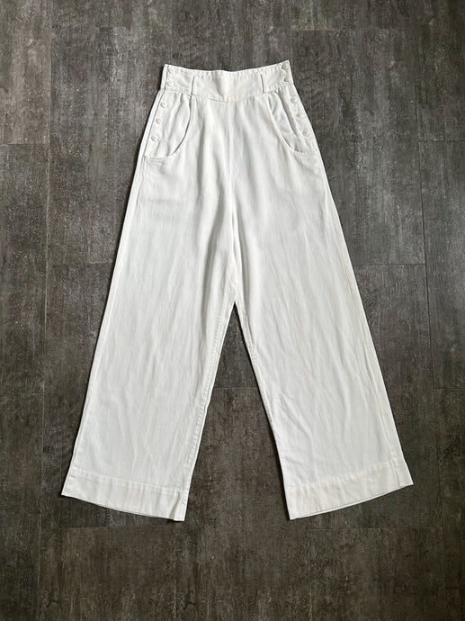 1930s sportswear pants . side button wide leg pants . 27
