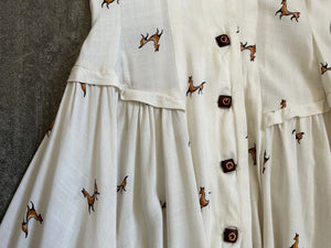 1940s fox print dress . vintage 40s novelty print dress . size xs to xs/s