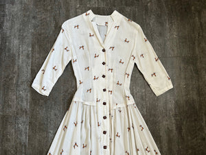 1940s fox print dress . vintage 40s novelty print dress . size xs to xs/s