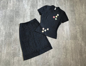1940s 1950s knit set . Zodiac ribbon knit set . size s to m