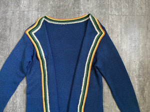1930s cardigan . vintage 30s blue rayon knit sweater . size xs to s