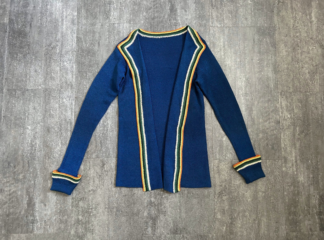 1930s cardigan . vintage 30s blue rayon knit sweater . size xs to s