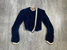 Load image into Gallery viewer, Antique bodice . navy blue velvet top . size xxs to xs