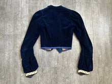 Load image into Gallery viewer, Antique bodice . navy blue velvet top . size xxs to xs